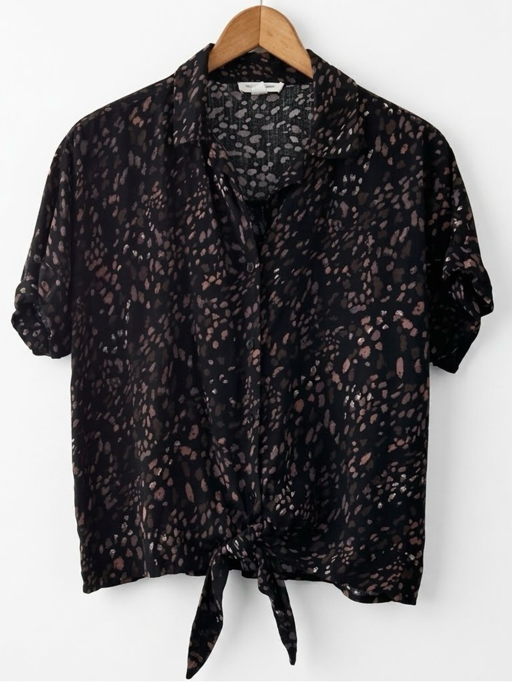 Beachlunchlounge Womens Button Up Tie Front Cheetah Print Camp Shirt Boho Chic M